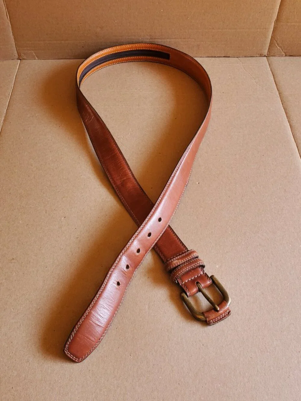 Cabela's Full Grain Cowhide Brown Leather Belt Inside Zipper Men's Size 44